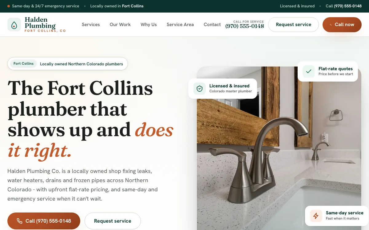 Halden Plumbing Co. website - plumbing & heating homepage