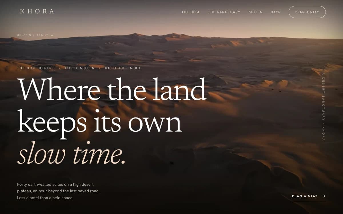 Khora website - boutique hotel & retreat homepage