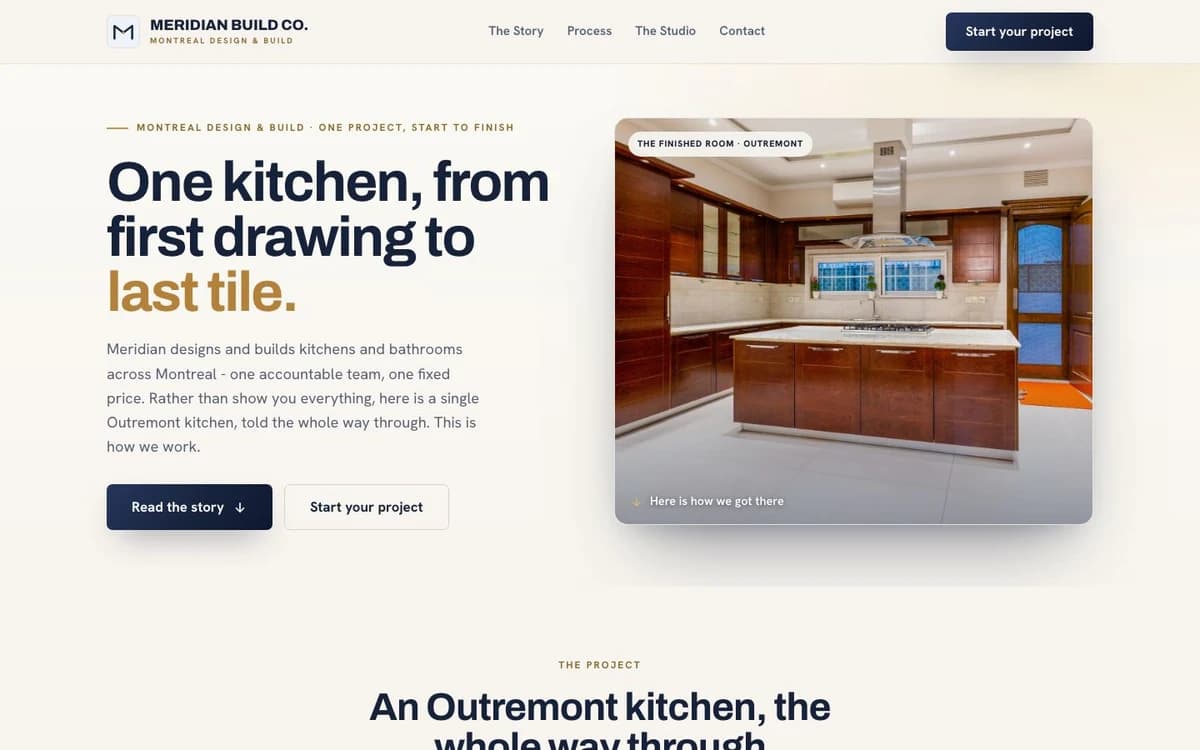 Meridian Build Co. website - design & build homepage