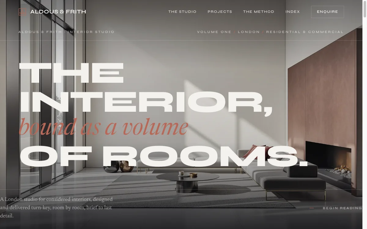 Aldous & Frith website - interior design homepage