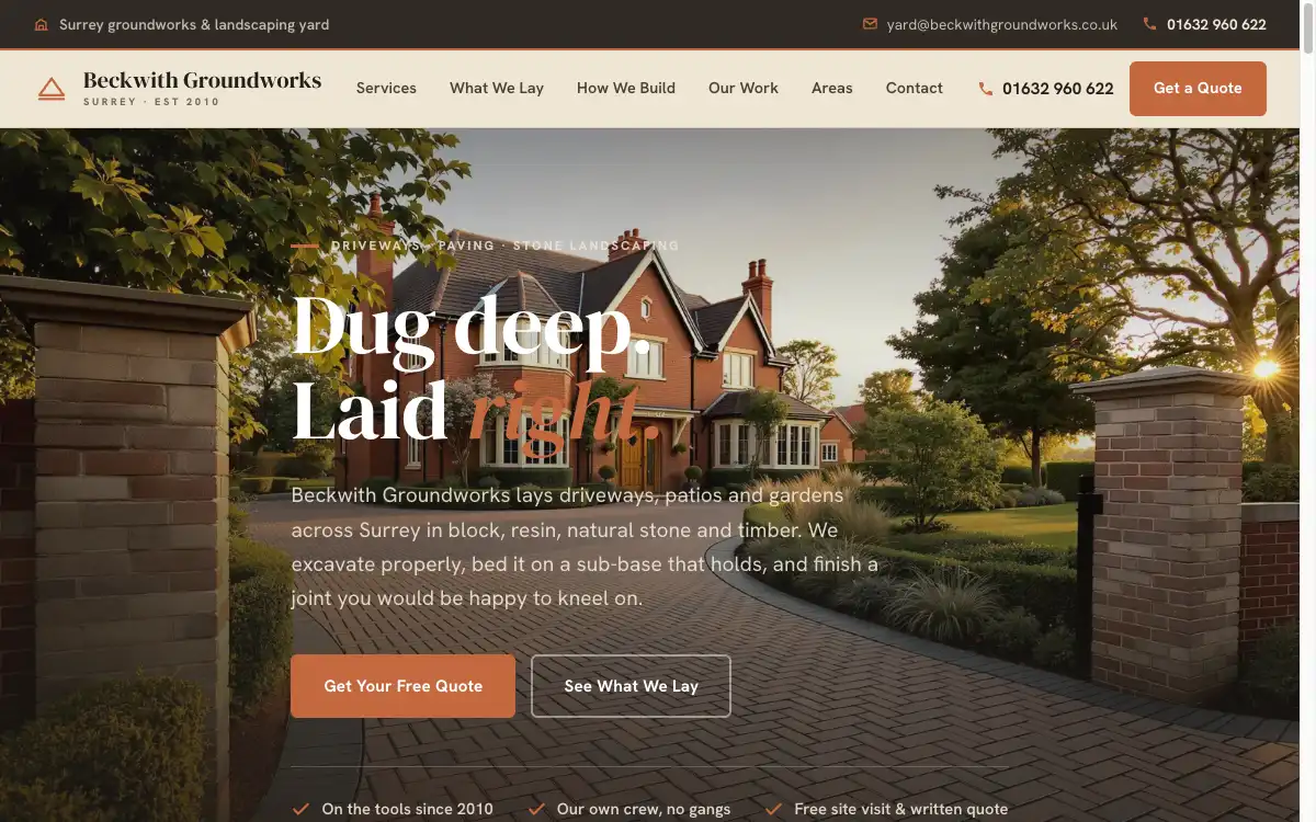 Beckwith Groundworks website - driveways & landscaping homepage
