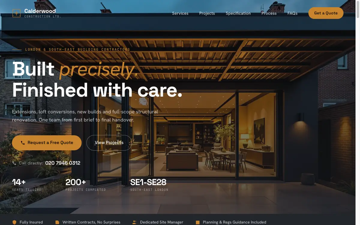 Calderwood Construction website - extensions & builds homepage