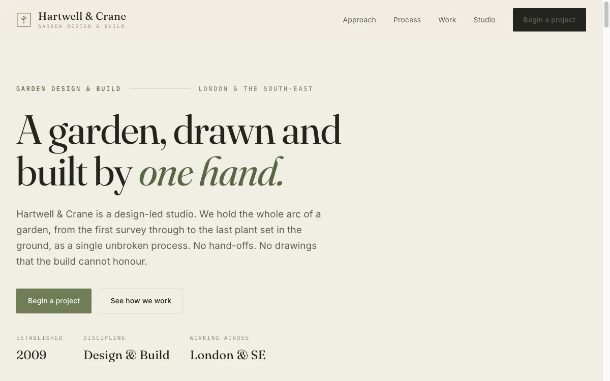 Hartwell & Crane website - garden design & build homepage