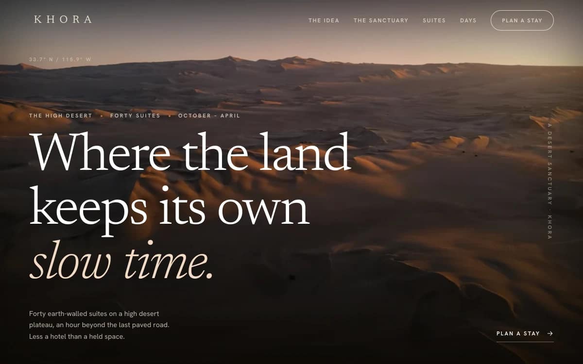 Khora website - boutique hotel & retreat homepage