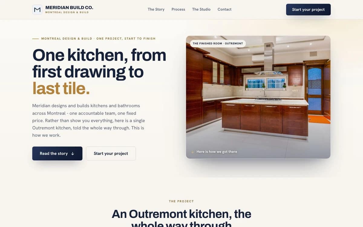 Meridian Build Co. website - design & build homepage